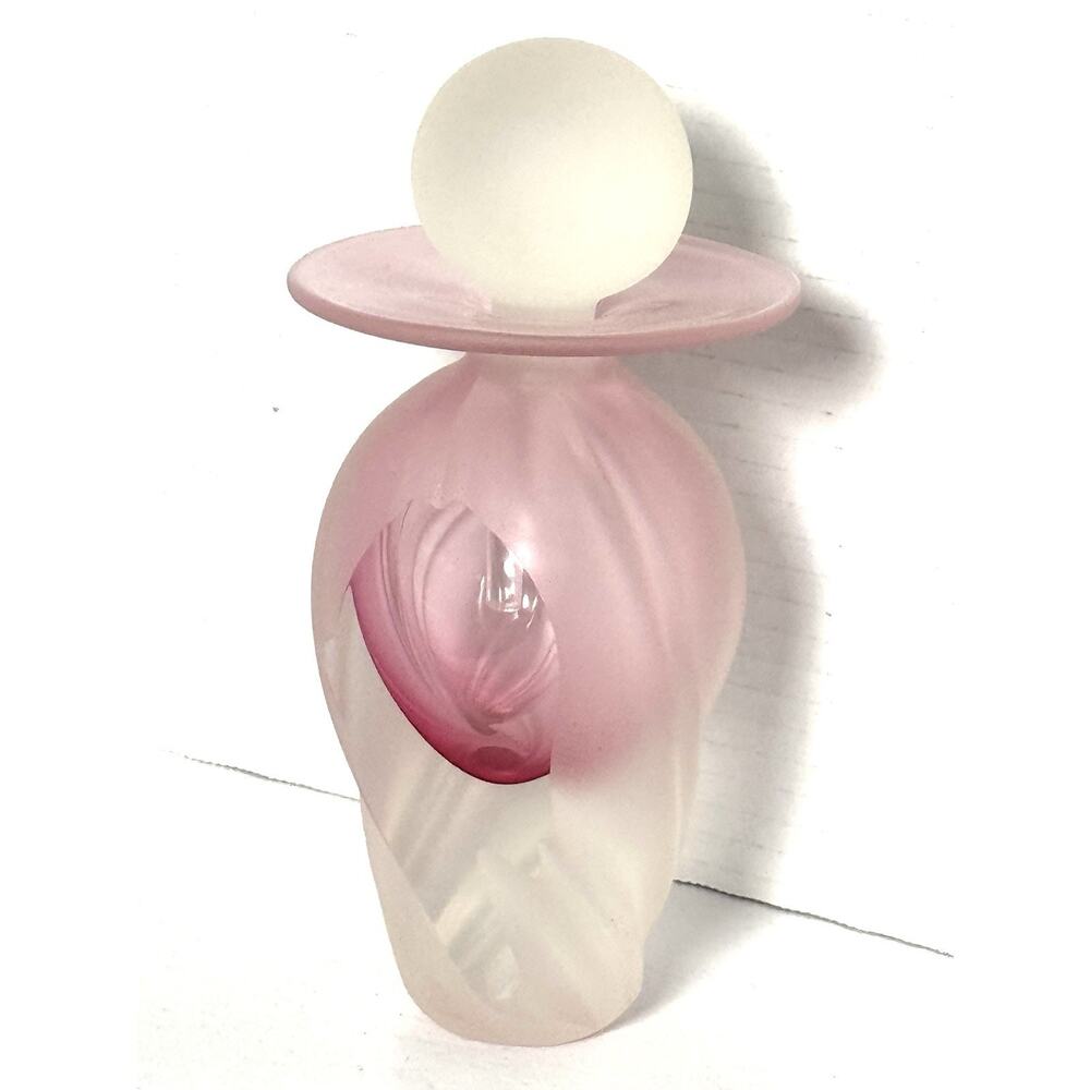 Studio Art Glass Perfume Bottle Michael Trimpol Signed 9" Tall w Stopper Frosted